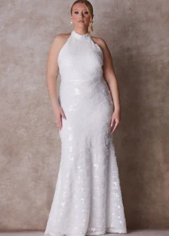 New Ashley Stewart The Chloe Halter Wedding Gown Egret