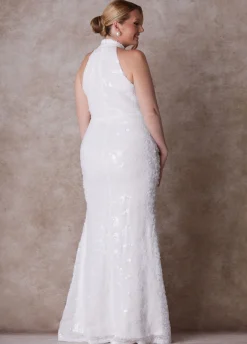New Ashley Stewart The Chloe Halter Wedding Gown Egret