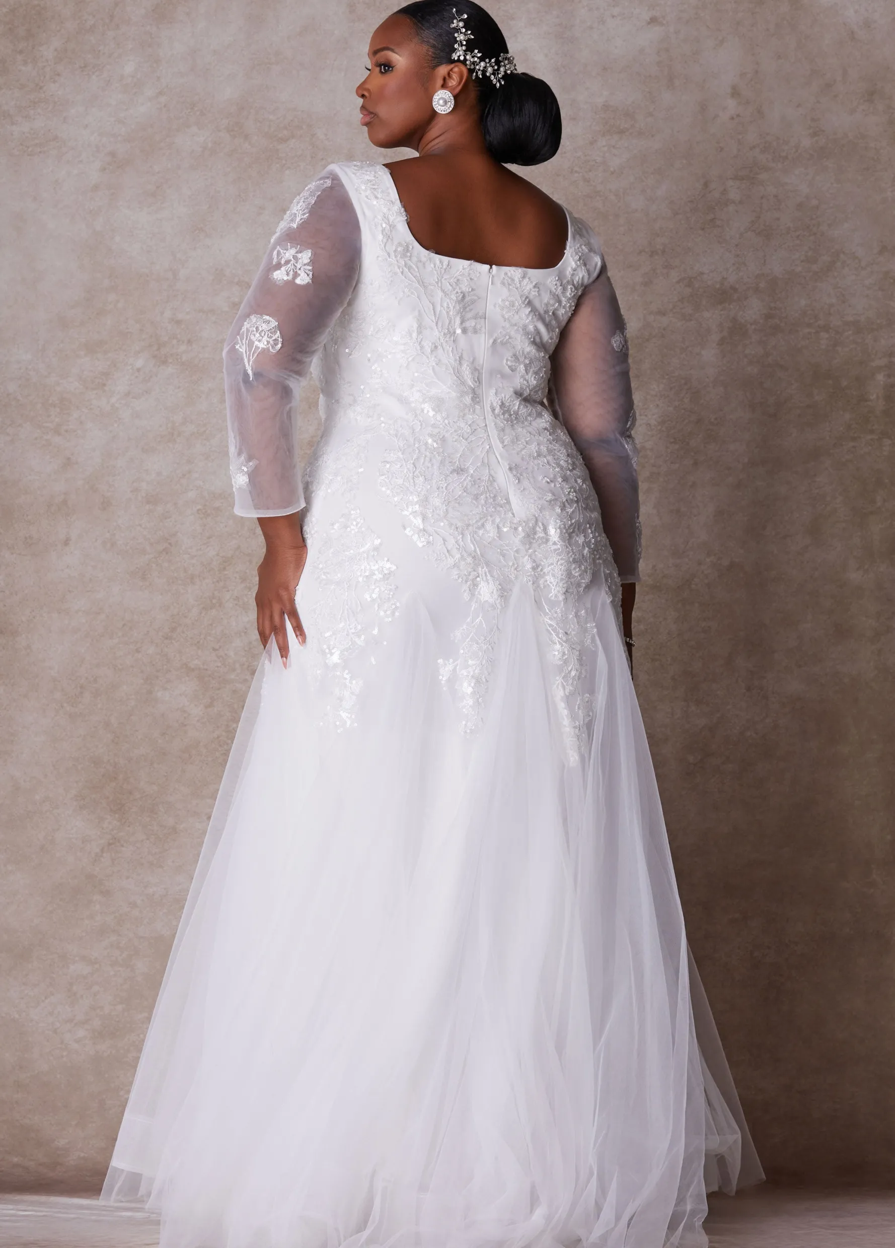 Discount Ashley Stewart The Stella Princess Wedding Gown Egret
