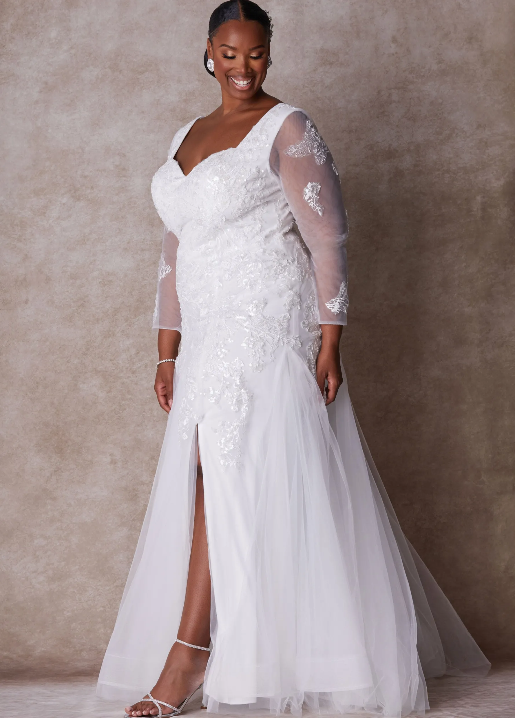 Discount Ashley Stewart The Stella Princess Wedding Gown Egret