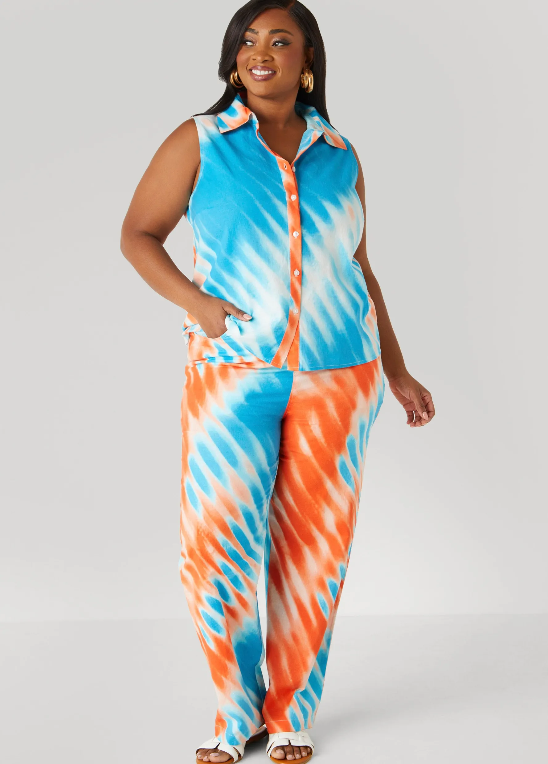 Fashion Ashley Stewart Tie Dyed Linen And Cotton Shirt Multi