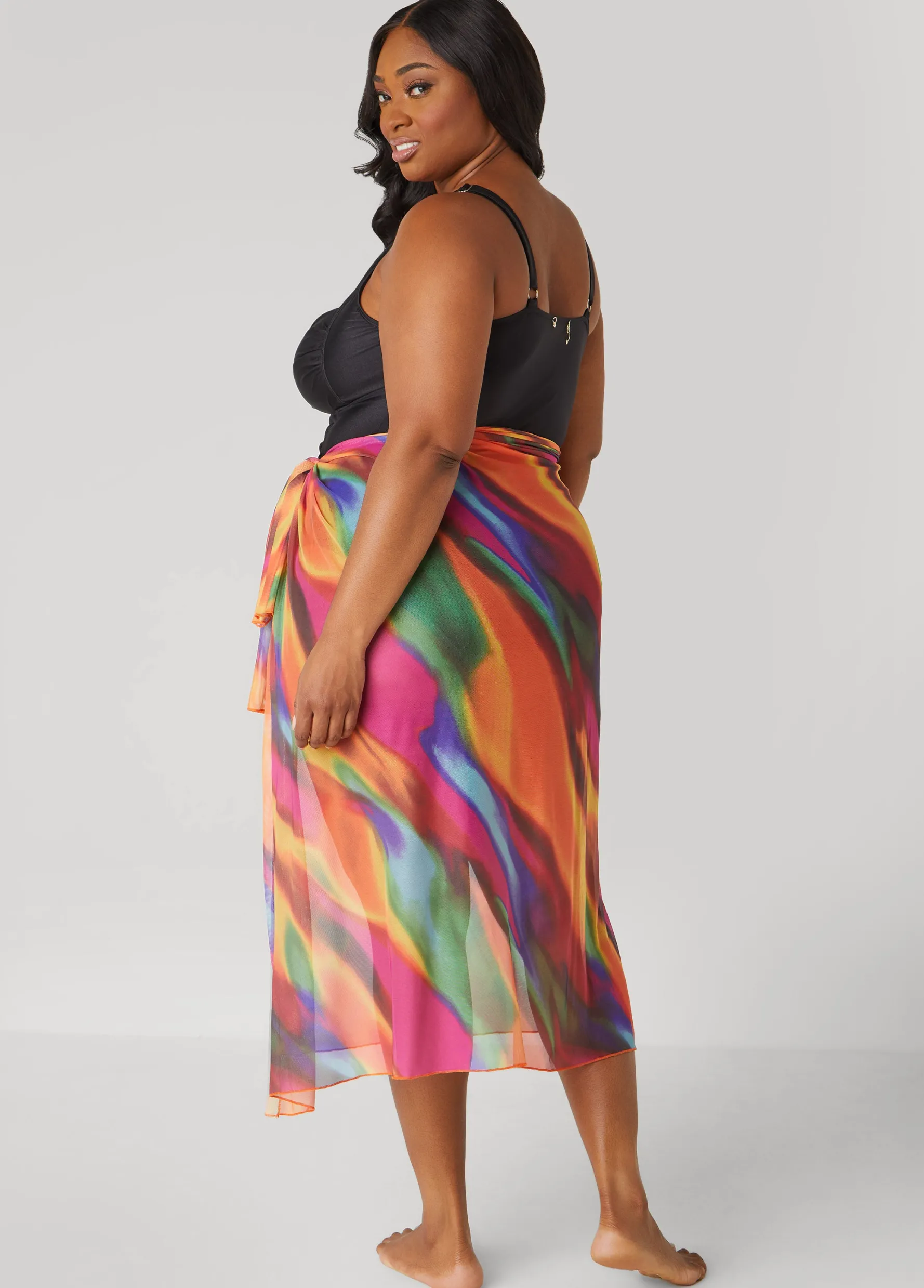 Outlet Ashley Stewart Tie Dyed Stretch Mesh Sarong Multi