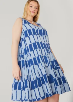 Fashion Ashley Stewart Tie Dyed Swing Dress Navy Peony