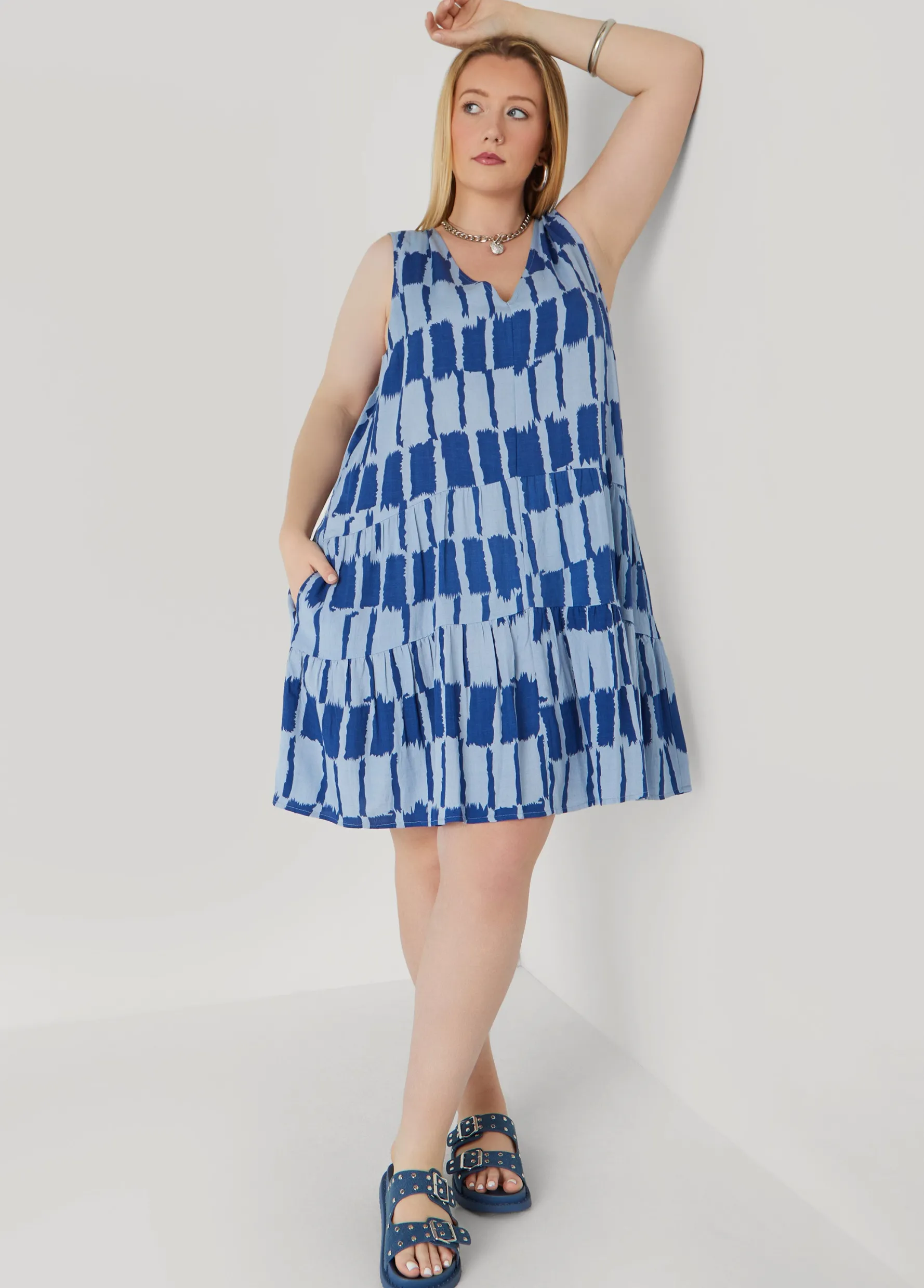 Fashion Ashley Stewart Tie Dyed Swing Dress Navy Peony