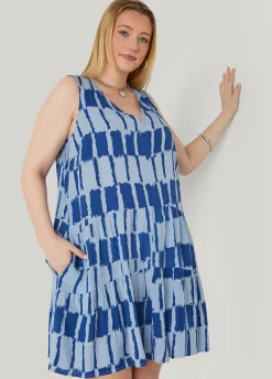 Fashion Ashley Stewart Tie Dyed Swing Dress Navy Peony