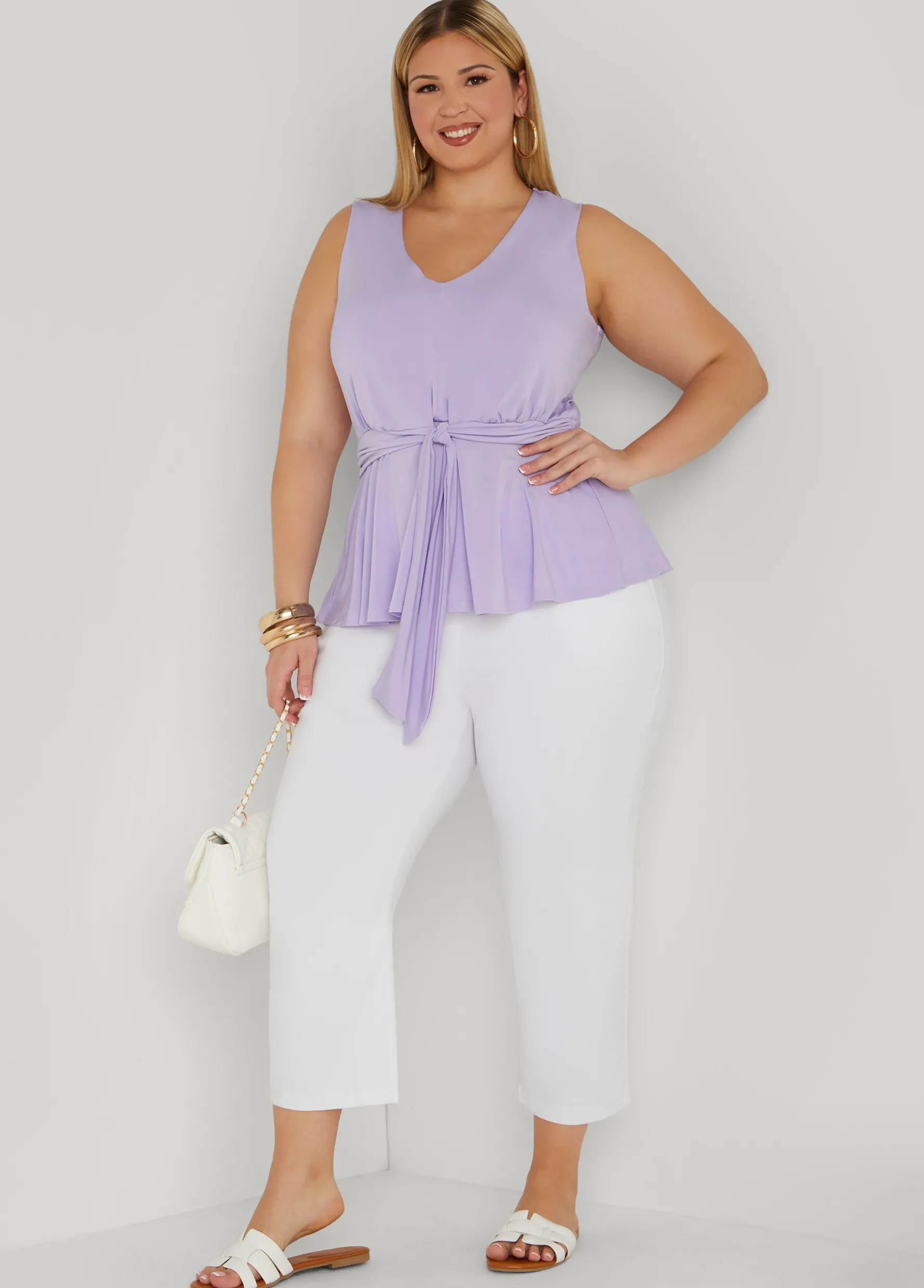 Clearance Ashley Stewart Tie Front Peplum Top