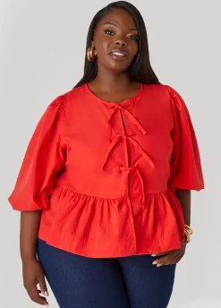 Hot Ashley Stewart Tie Front Peplum Top