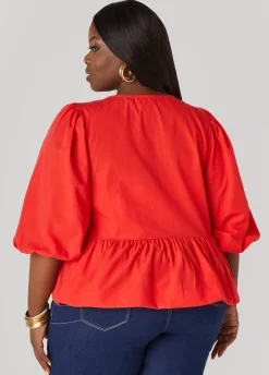 Hot Ashley Stewart Tie Front Peplum Top