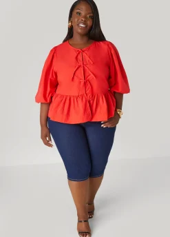 Hot Ashley Stewart Tie Front Peplum Top