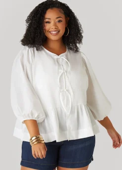Hot Ashley Stewart Tie Front Peplum Top