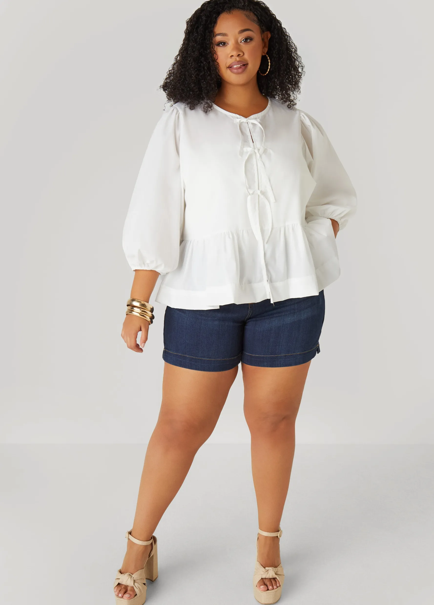 Hot Ashley Stewart Tie Front Peplum Top