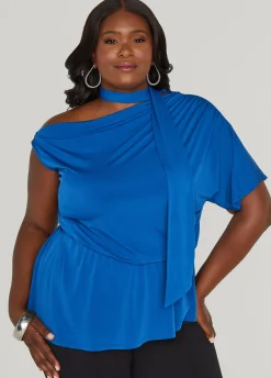 Discount Ashley Stewart Tie Neck Peplum Top