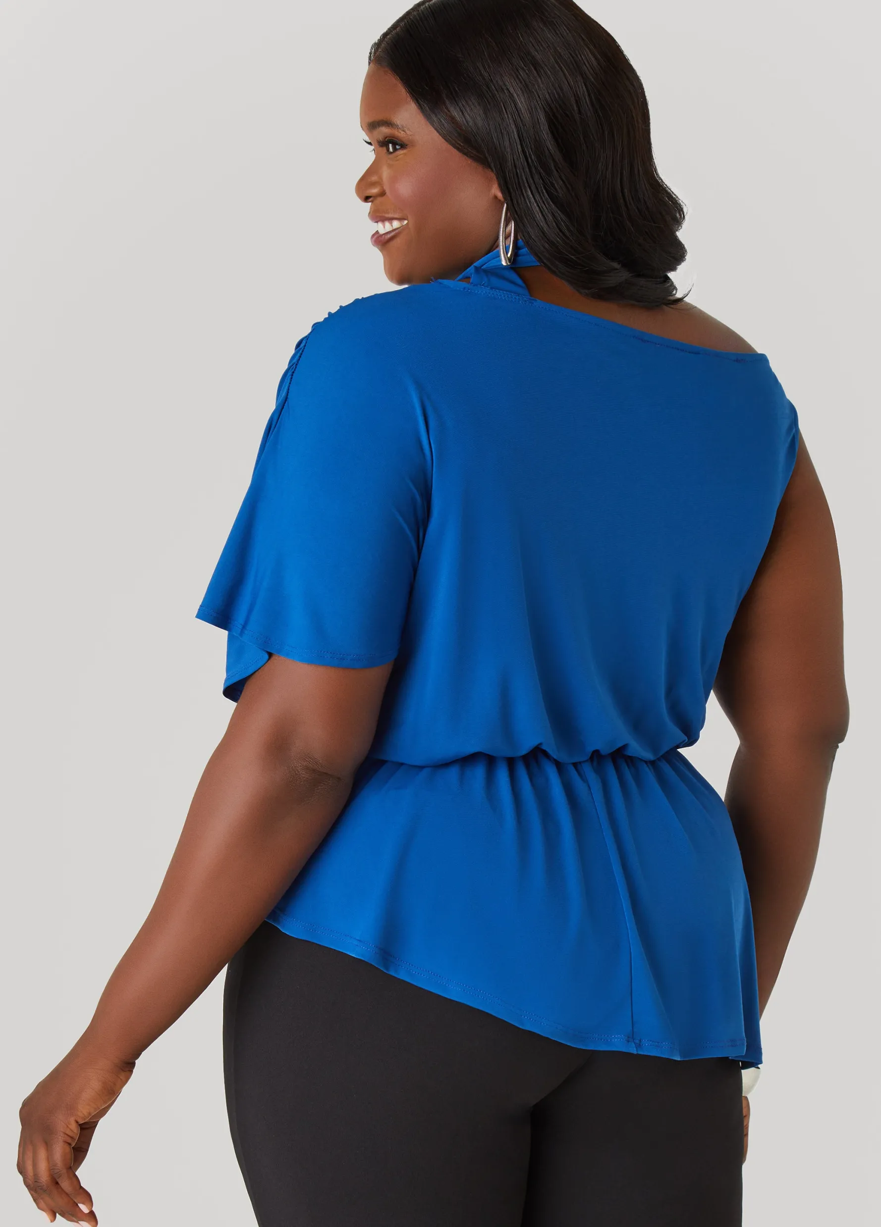Discount Ashley Stewart Tie Neck Peplum Top