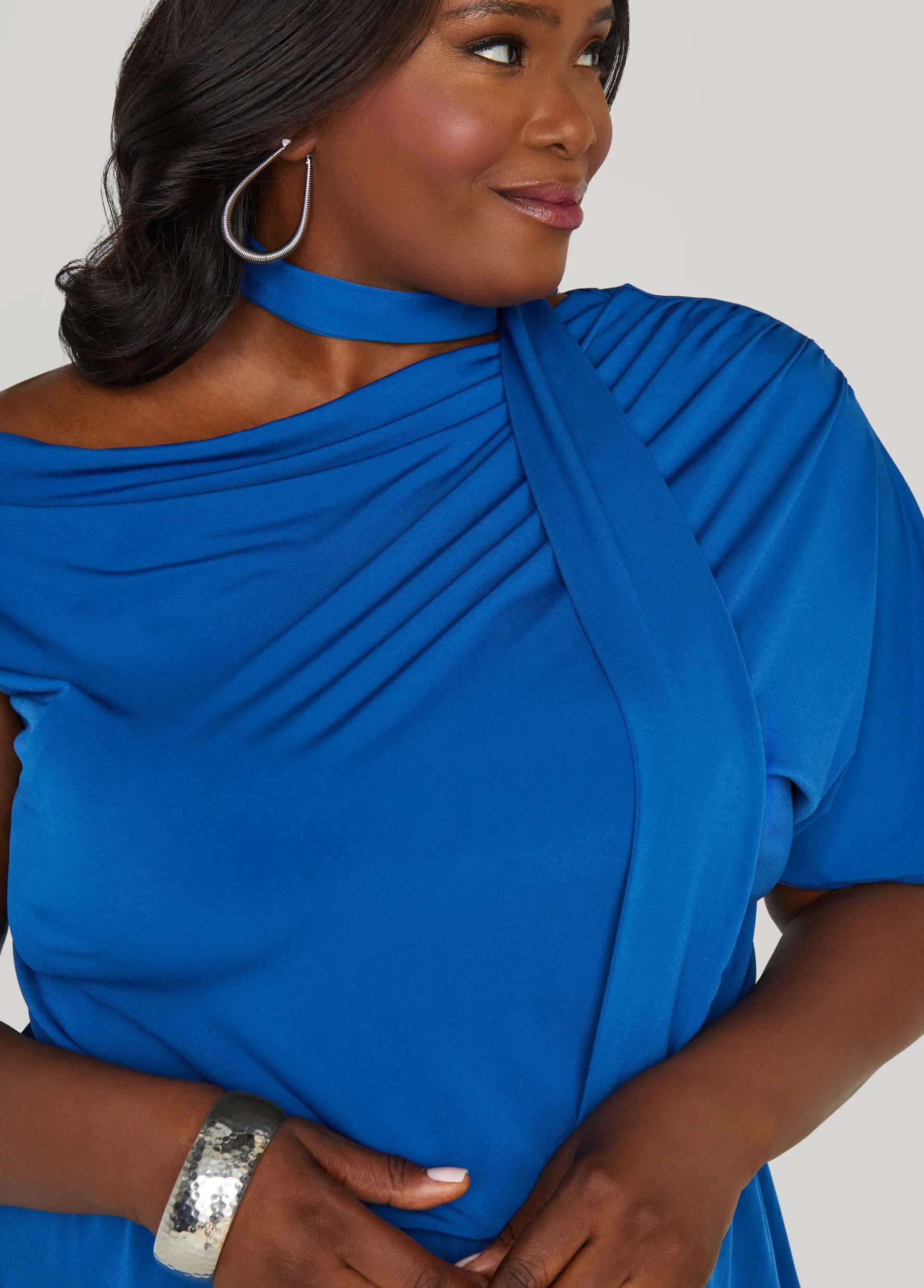 Discount Ashley Stewart Tie Neck Peplum Top