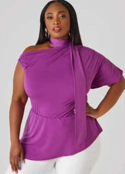 Discount Ashley Stewart Tie Neck Peplum Top