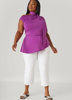 Discount Ashley Stewart Tie Neck Peplum Top