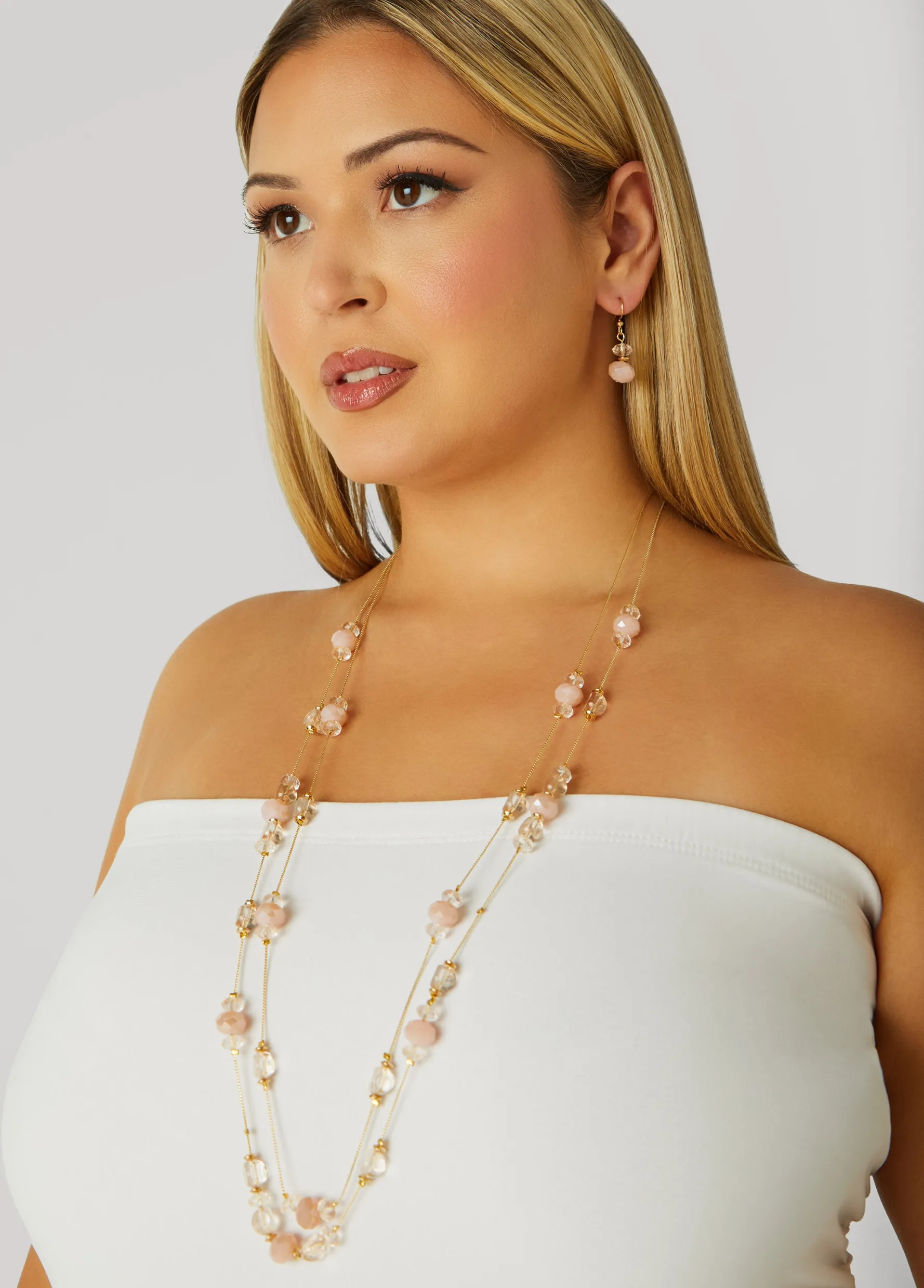 Online Ashley Stewart Tiered Beaded Necklace Set Bridal Rose
