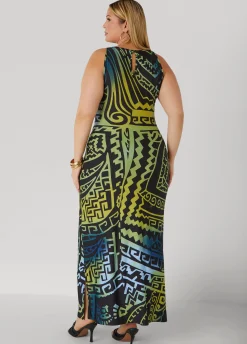 Sale Ashley Stewart Tribal Print Maxi Dress Peacoat