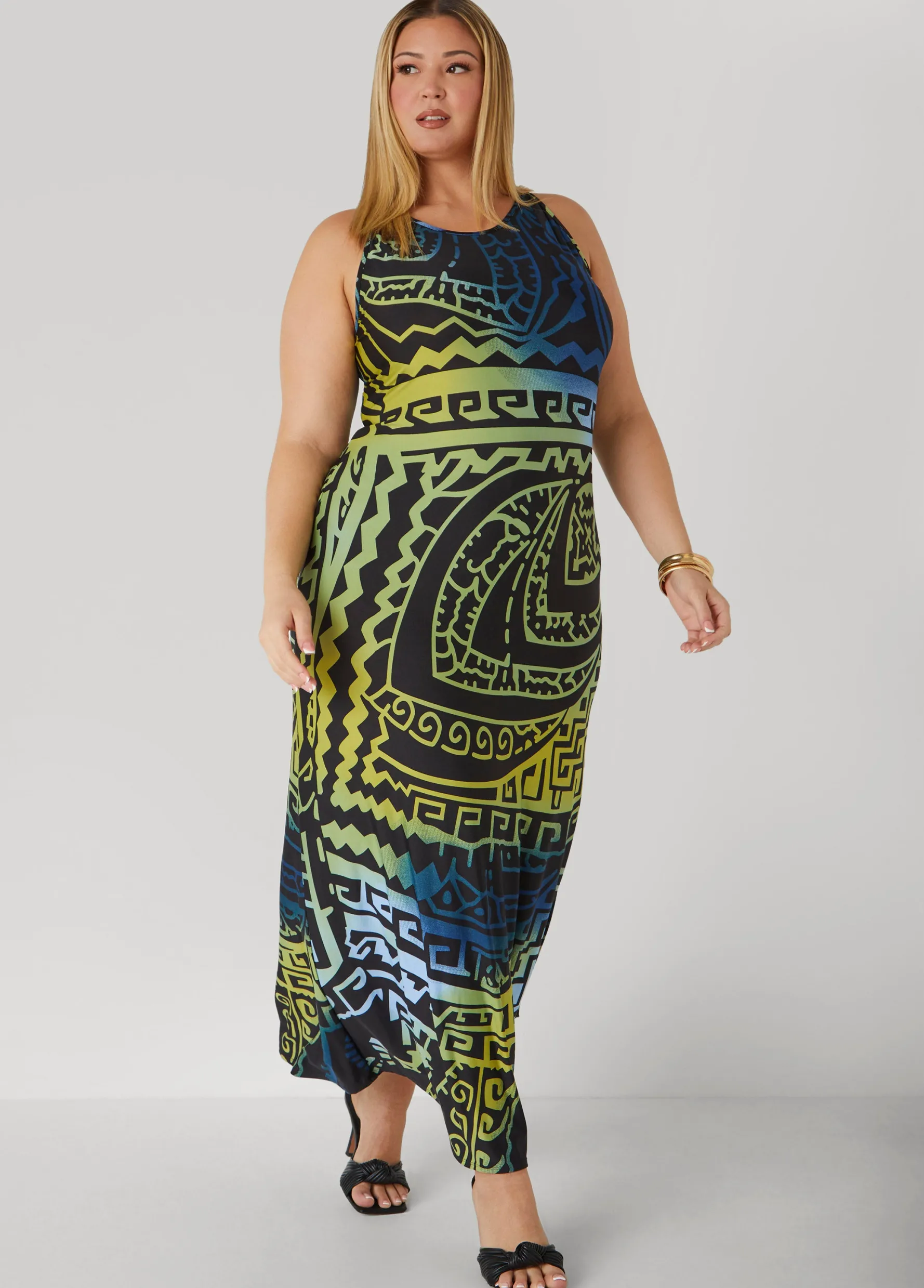 Sale Ashley Stewart Tribal Print Maxi Dress Peacoat