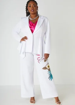 New Ashley Stewart Tropical Print Wide Leg Pants White