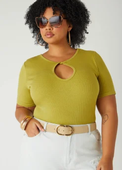 Online Ashley Stewart Twisted Keyhole Ribbed Top