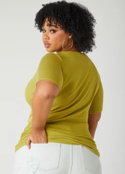 Online Ashley Stewart Twisted Keyhole Ribbed Top