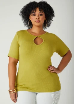 Online Ashley Stewart Twisted Keyhole Ribbed Top