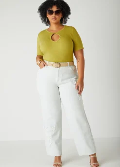 Online Ashley Stewart Twisted Keyhole Ribbed Top