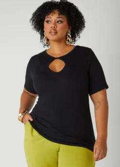 Online Ashley Stewart Twisted Keyhole Ribbed Top