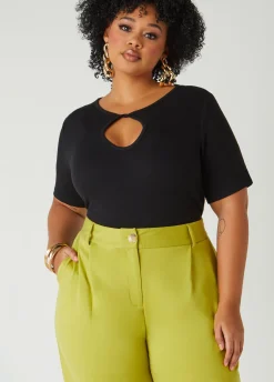 Online Ashley Stewart Twisted Keyhole Ribbed Top