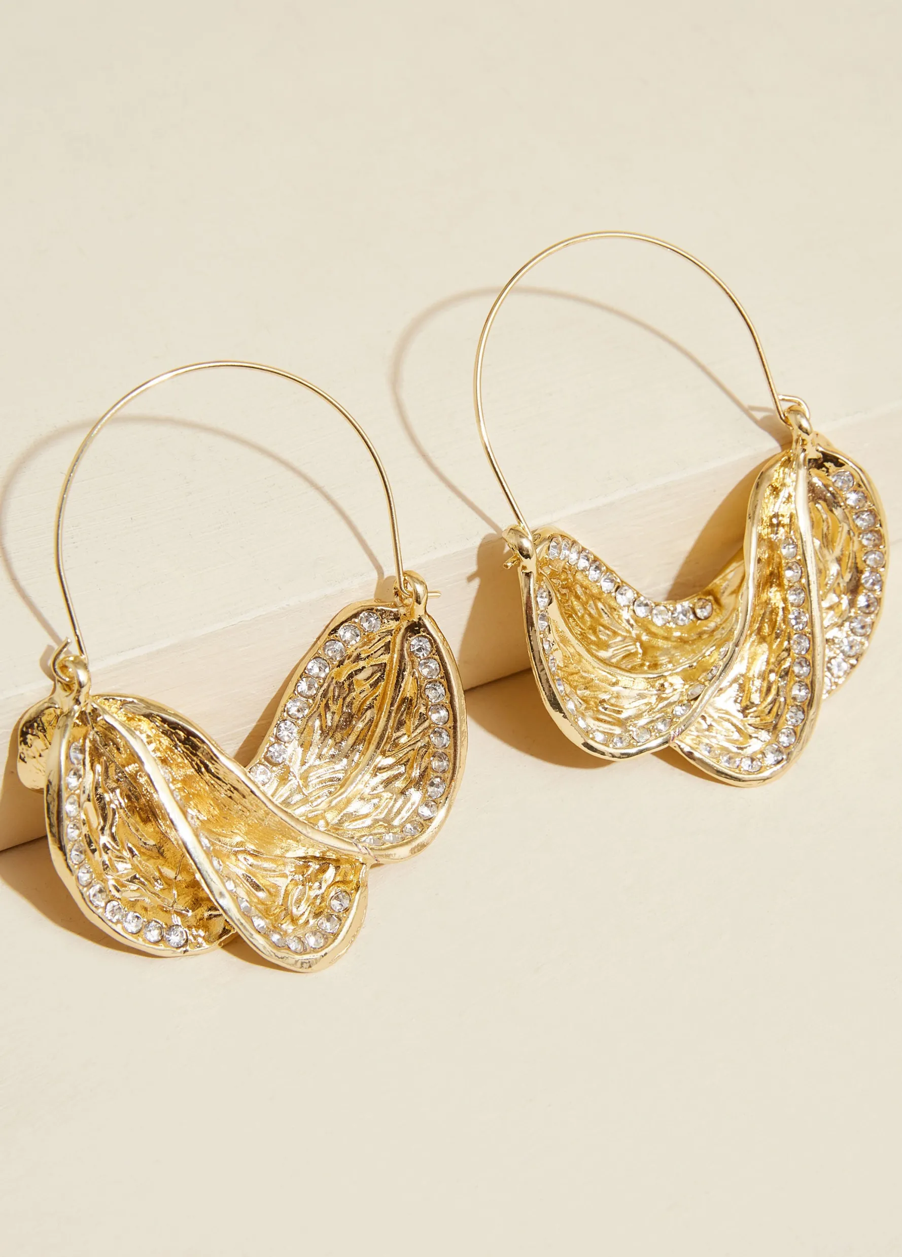 Best Ashley Stewart Twisted Textured Crystal Earrings Gold