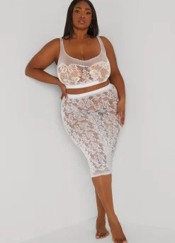 Fashion Ashley Stewart Two Piece Lace Lingerie Skirt Set White