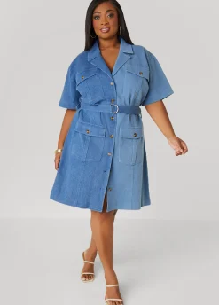 Fashion Ashley Stewart Two Tone Shirtdress Denim