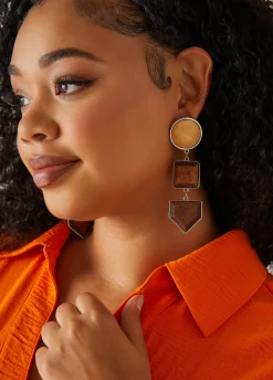 Outlet Ashley Stewart Two Tone Wood Earrings Brown