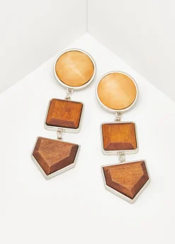 Outlet Ashley Stewart Two Tone Wood Earrings Brown