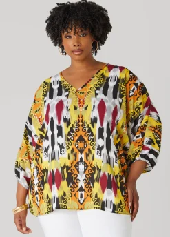 Discount Ashley Stewart V Neck Abstract Print Blouse Multi