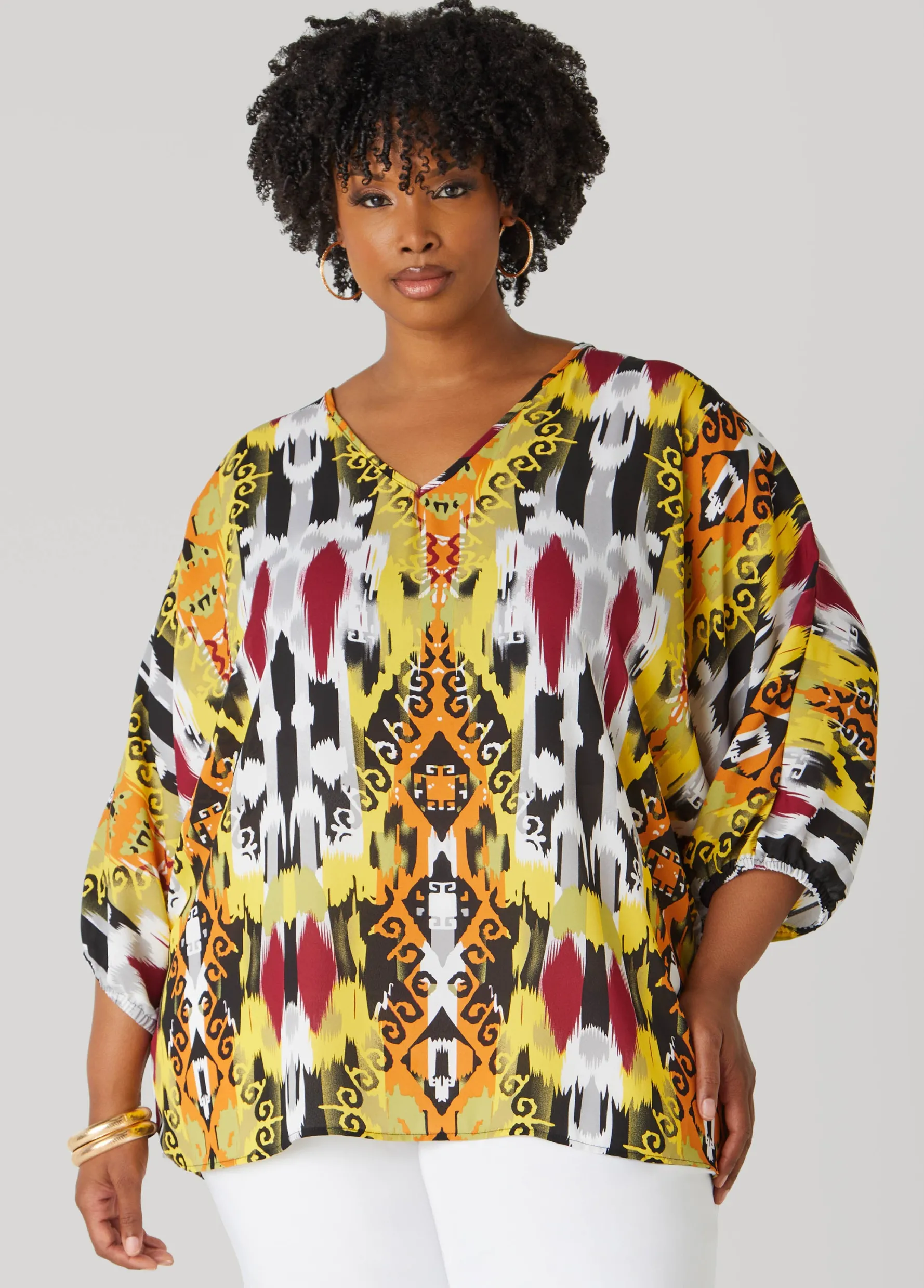 Discount Ashley Stewart V Neck Abstract Print Blouse Multi