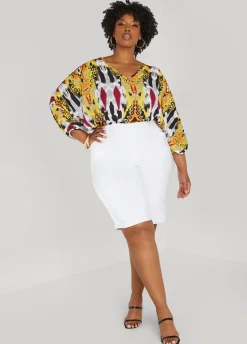 Discount Ashley Stewart V Neck Abstract Print Blouse Multi