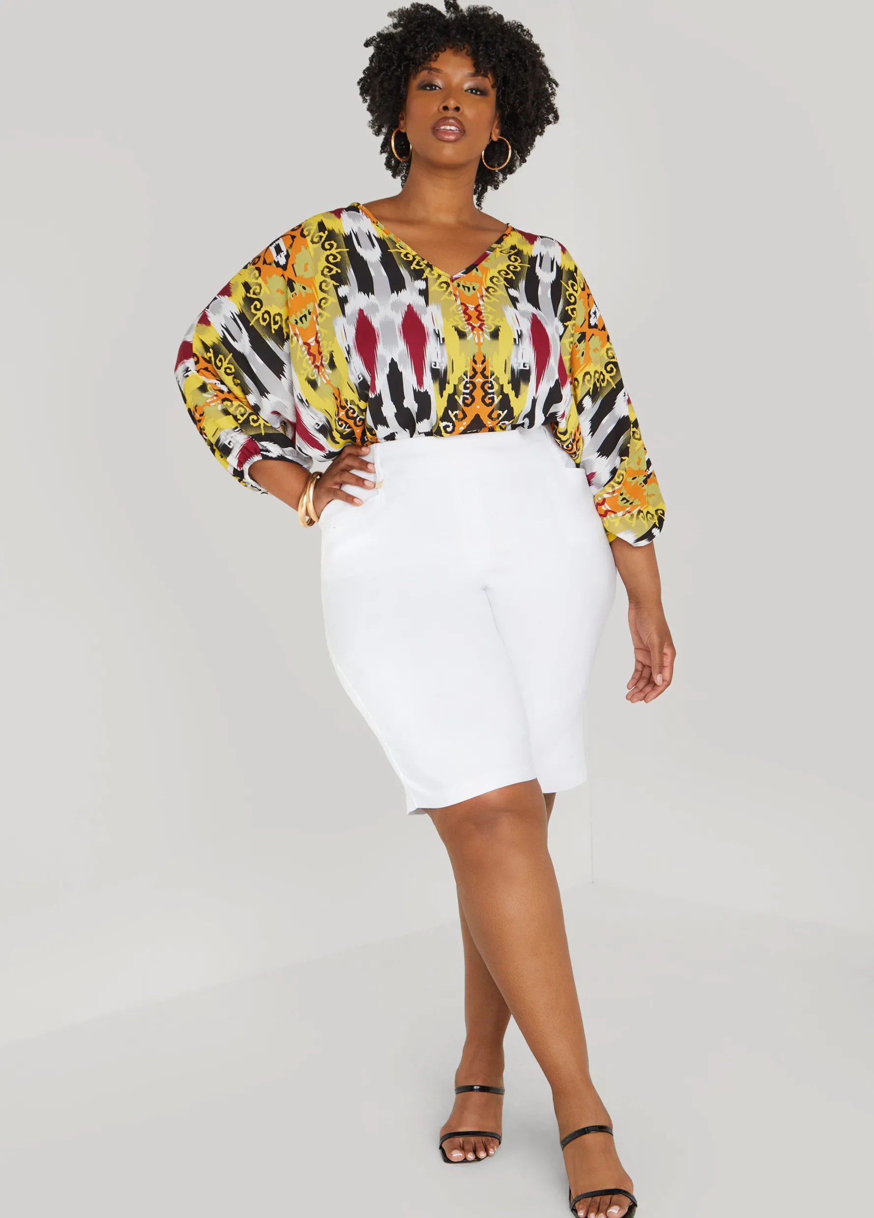 Discount Ashley Stewart V Neck Abstract Print Blouse Multi