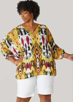 Discount Ashley Stewart V Neck Abstract Print Blouse Multi