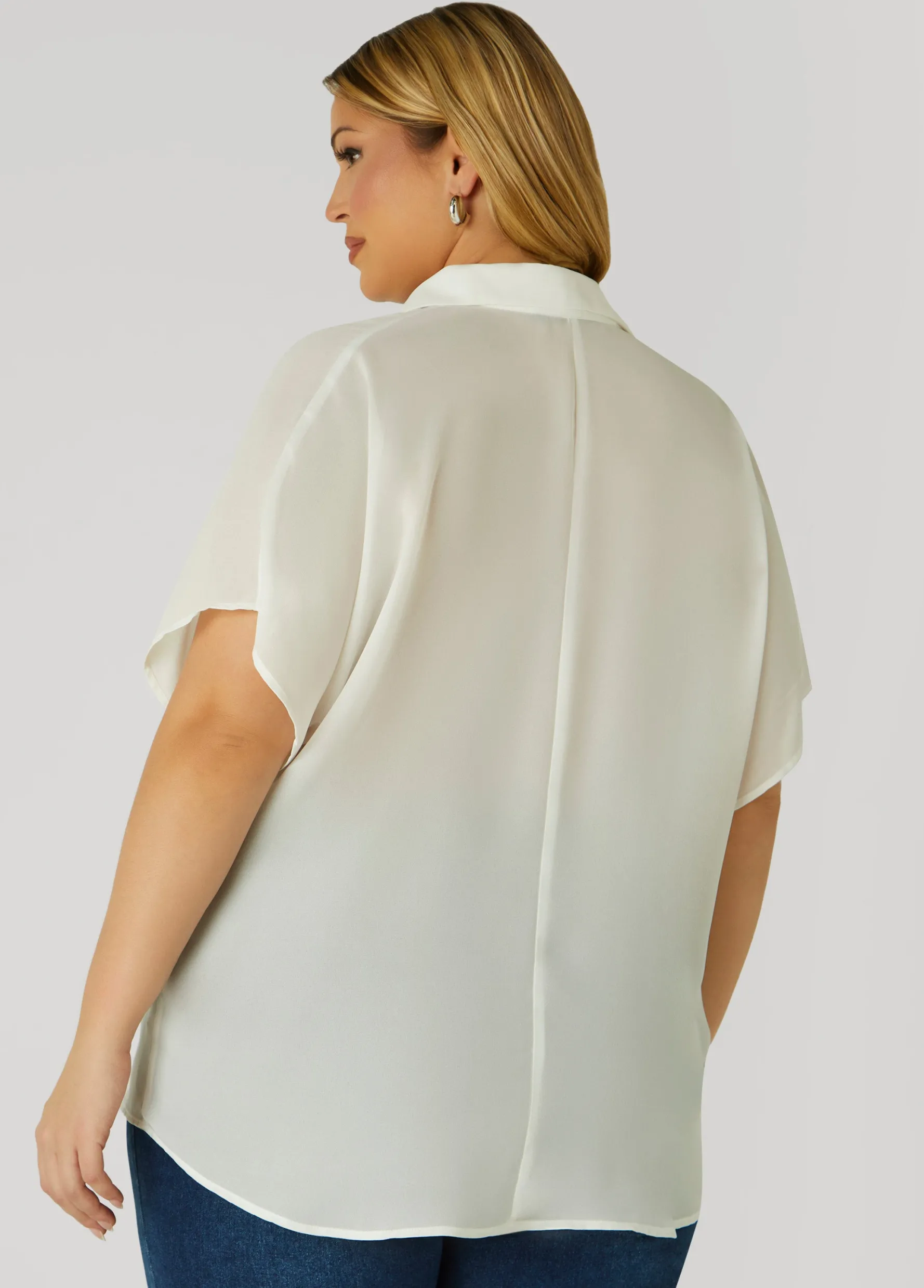 Fashion Ashley Stewart V Neck Crepe Blouse White