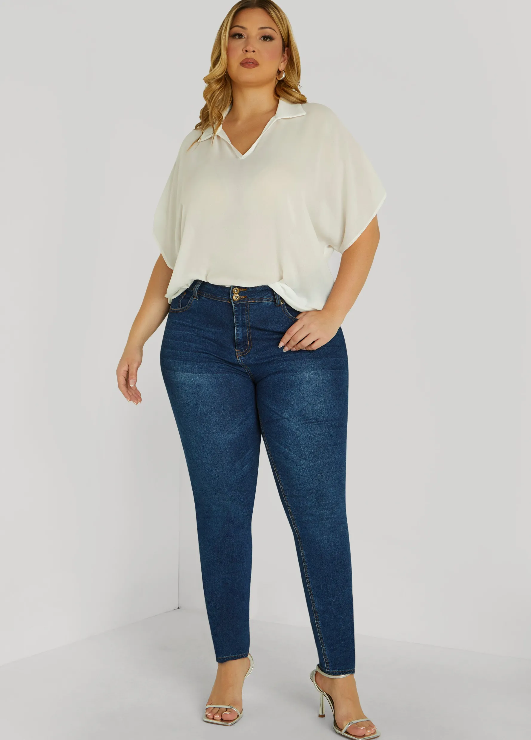 Fashion Ashley Stewart V Neck Crepe Blouse White