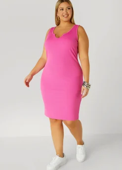 Clearance Ashley Stewart V Neck Ribbed Tank Dress
