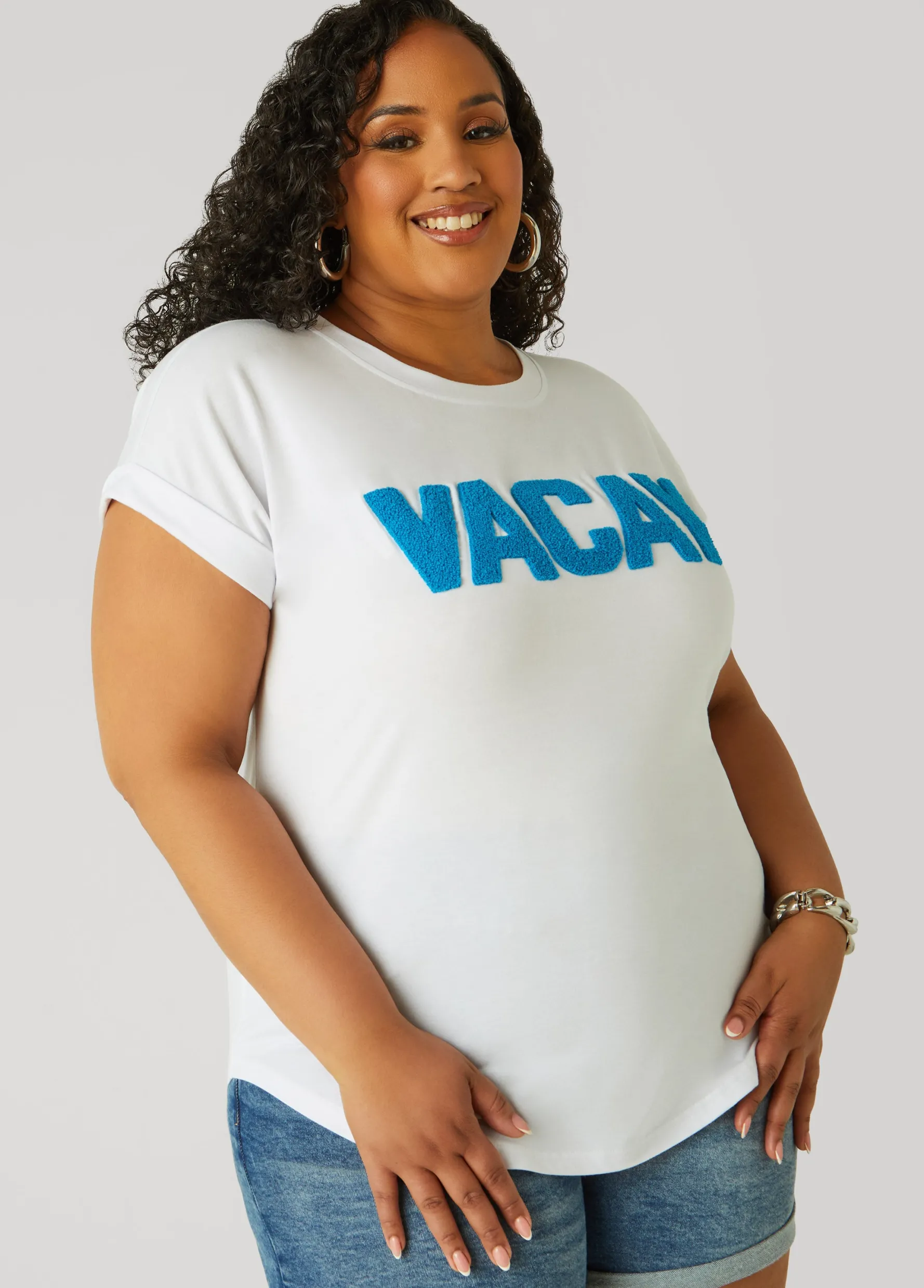 Best Ashley Stewart Vacay Applique Tee White