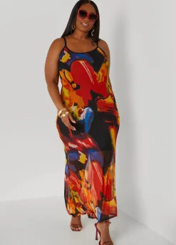 Sale Ashley Stewart Watercolor Print Mesh Maxi Dress Multi