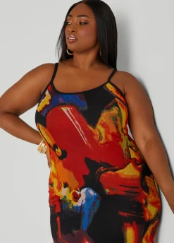 Sale Ashley Stewart Watercolor Print Mesh Maxi Dress Multi