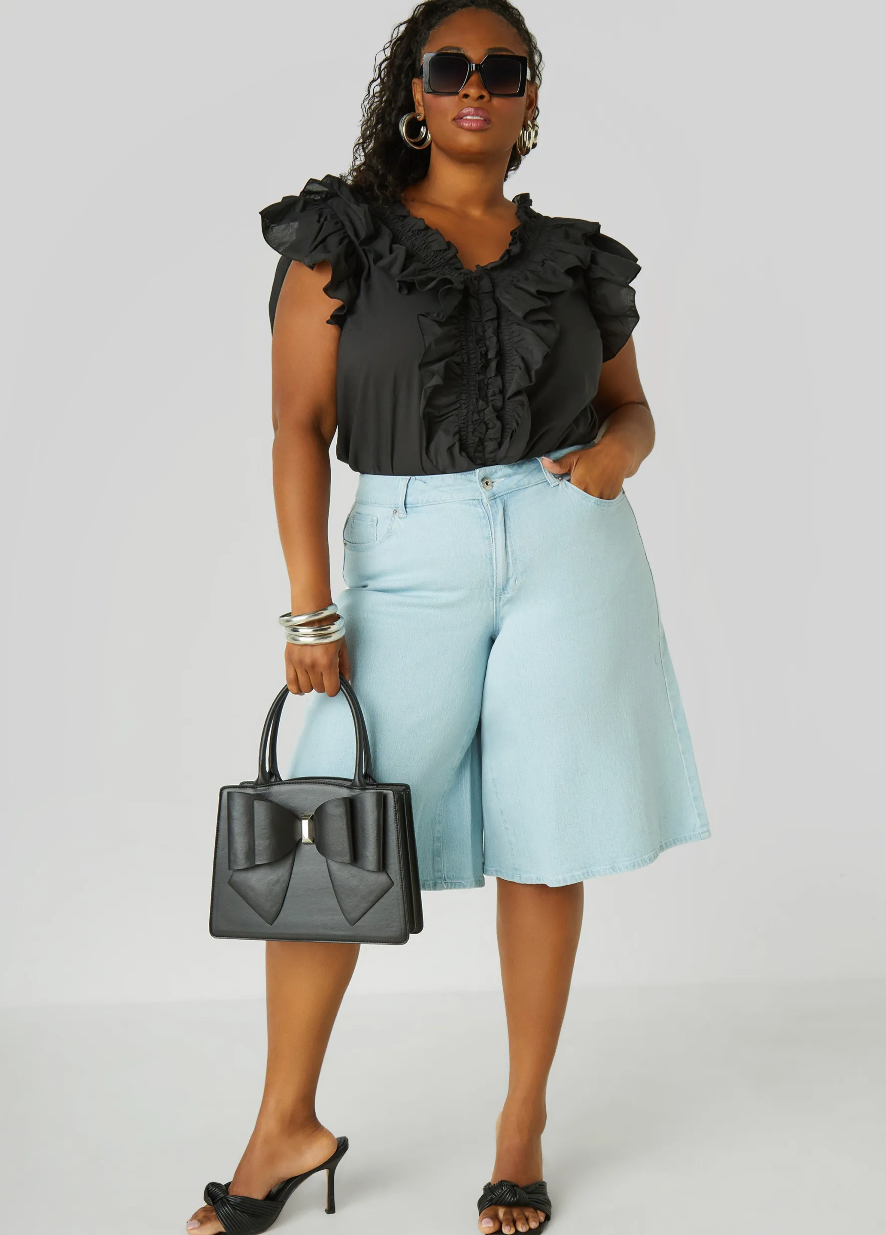 Hot Ashley Stewart Wide Leg Denim Shorts