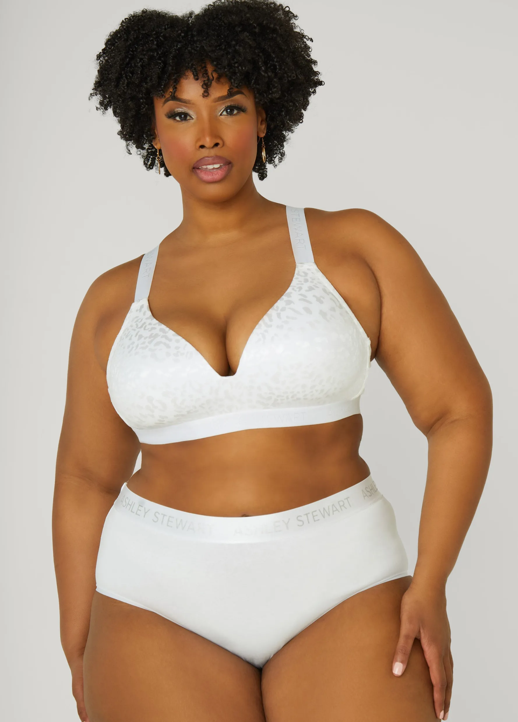 Hot Ashley Stewart Wireless Leopard Jacquard Bra White