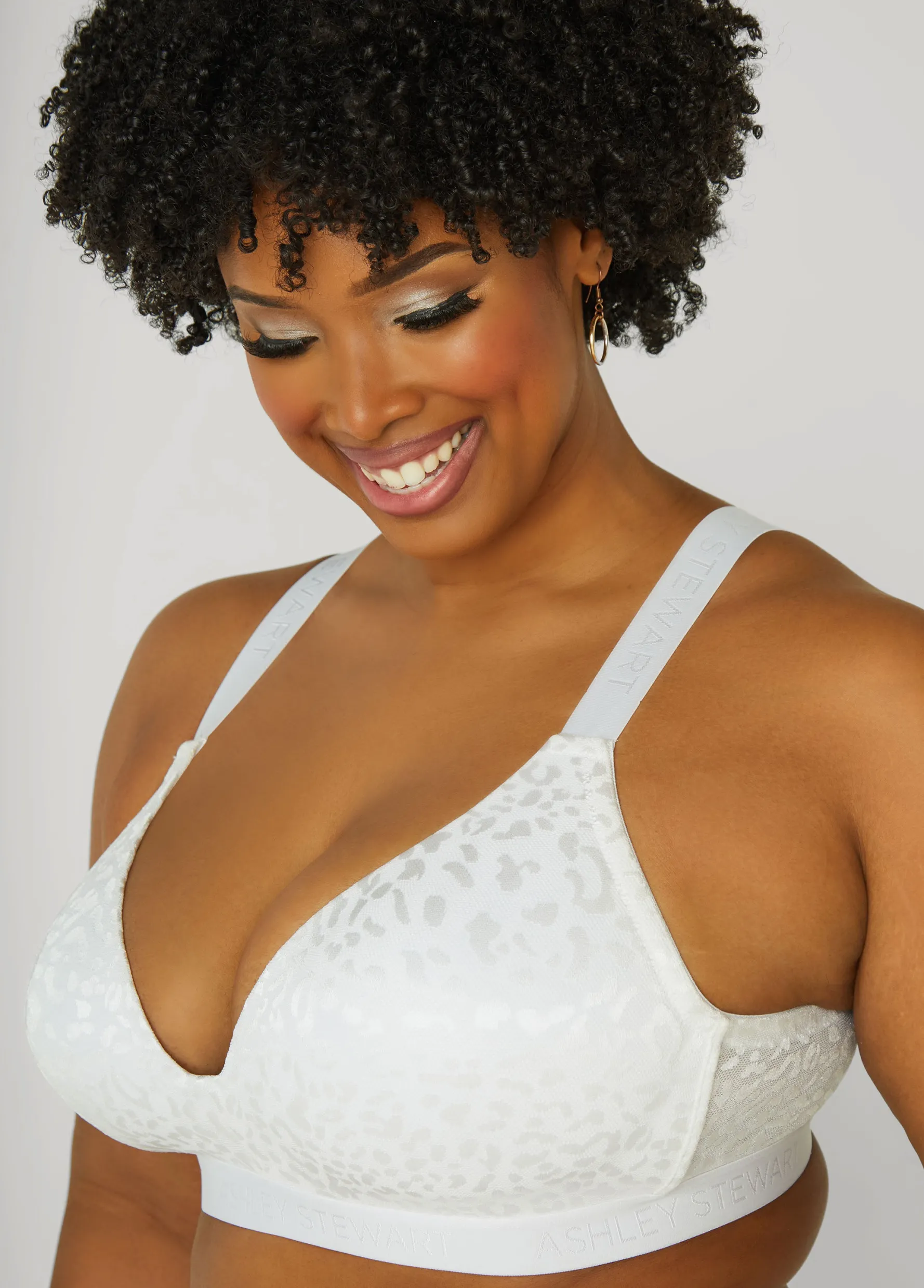 Hot Ashley Stewart Wireless Leopard Jacquard Bra White