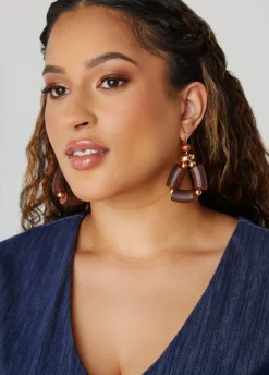 Outlet Ashley Stewart Wood And Bead Earrings Brown
